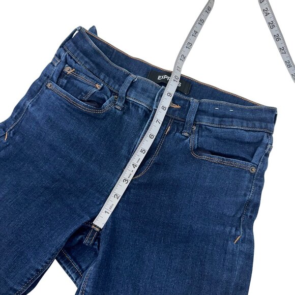 Express Women Mid Rise Stretch Denim Legging Jeans SZ 2 Short Dark Wash - Picture 5 of 10
